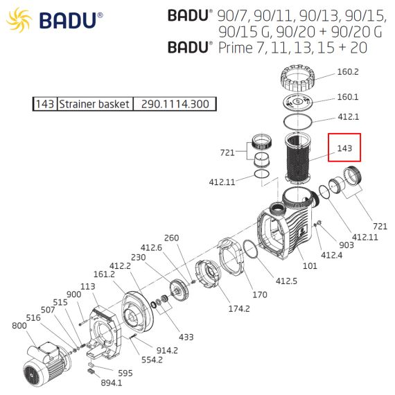 ​Корзина префильтра насоса Badu Gamma ​290.1114.300 - схема