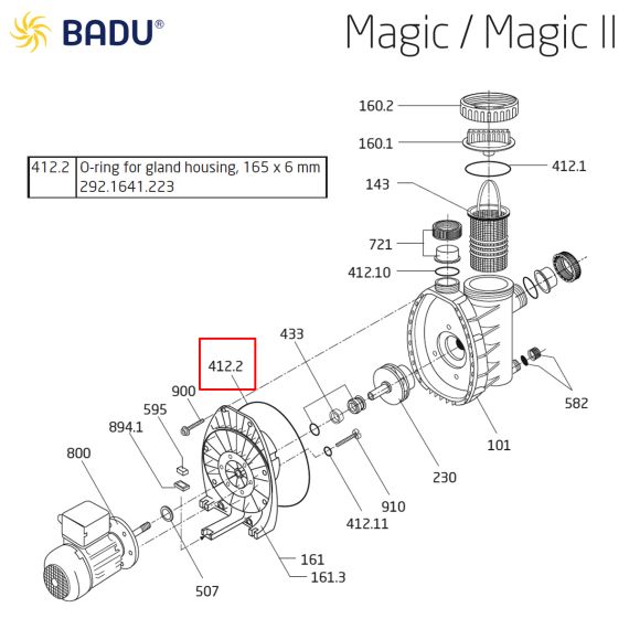 Ущільнювальне кільце корпусу насоса​ Badu Magic 292.1641.223​ - схема