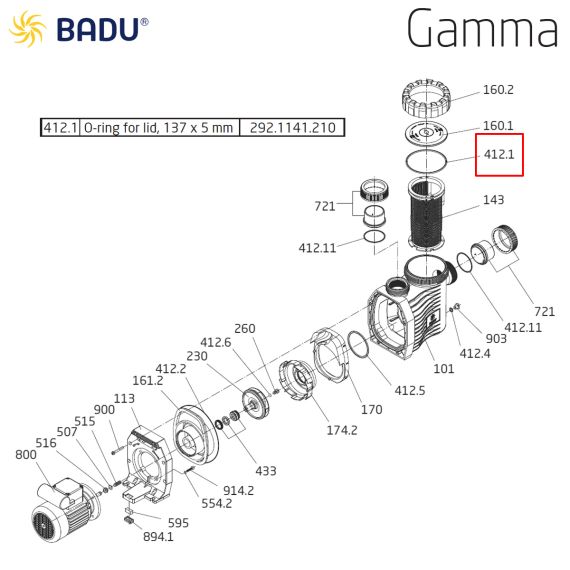Уплотнительное кольцо насоса Badu Gamma 292.1141.210 - схема