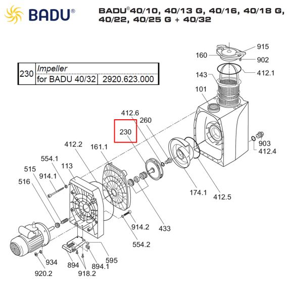 Крильчатка ​насоса Badu 40/32 292.0623.000 - схема