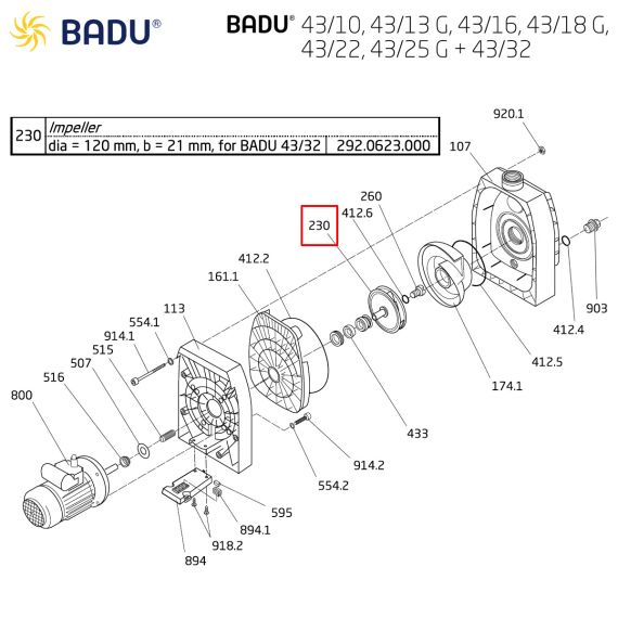 Крильчатка ​насоса Badu 43/32 30 292.0623.000 - схема