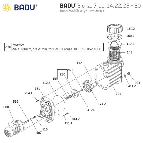 Крильчатка ​насоса Badu Bronze 30 292.0623.000 - схема