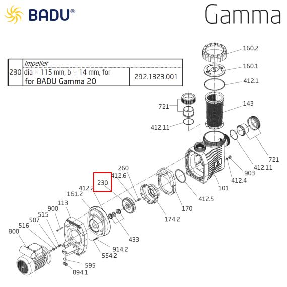Крыльчатка насоса Badu Gamma 20 292.1323.001 - схема