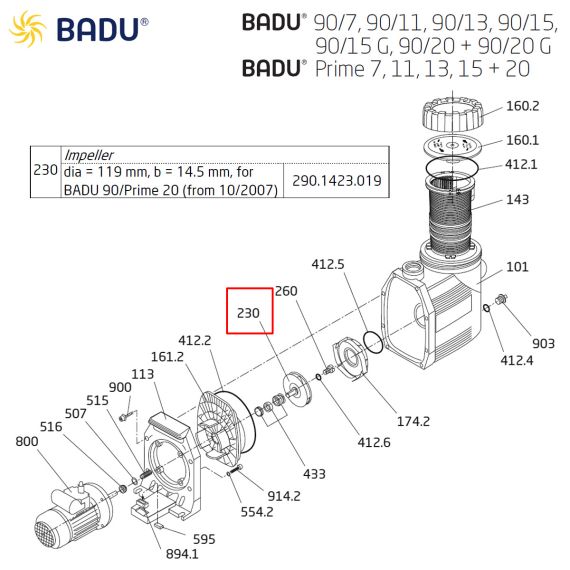 ​Крильчатка ​насоса Badu Prime 20; 90/20​ 23 290.1423.019 - схема