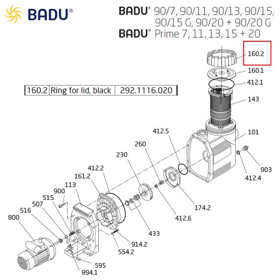 Гайка накидная насоса Badu 90 / Prime 292.1116.020 - схема