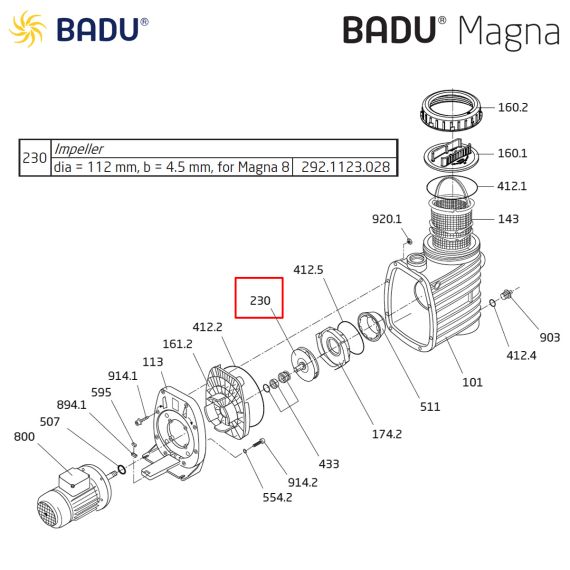 Крыльчатка насоса BADU Magna 8 292.1123.028 - схема
