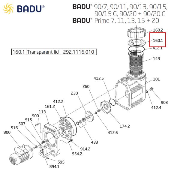 Крышка префильтра насоса Badu 90 / Prime 292.1116.010 - схема