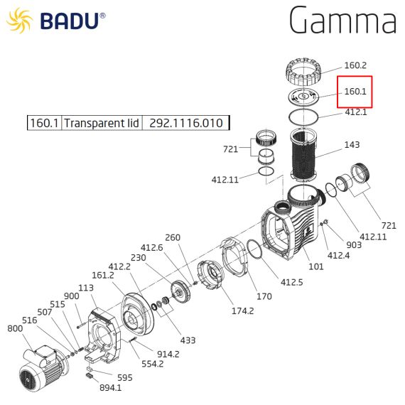 Крышка префильтра насоса Badu Gamma 292.1116.010 - схема