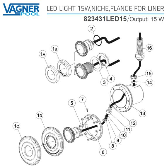 Светодиодный прожектор Vagner Pool 823431LED15 - схема