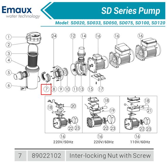 Гайка-фиксатор префильтра для насоса Emaux SD 89022102 - схема