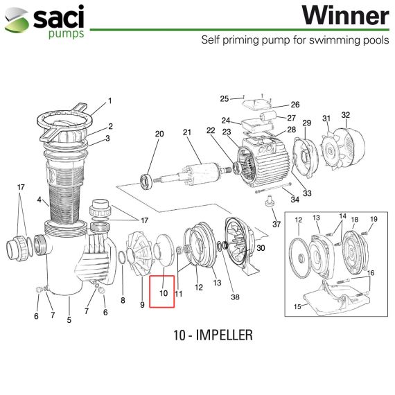 Крильчатка насоса Saci Winner 200 92400028 - схема