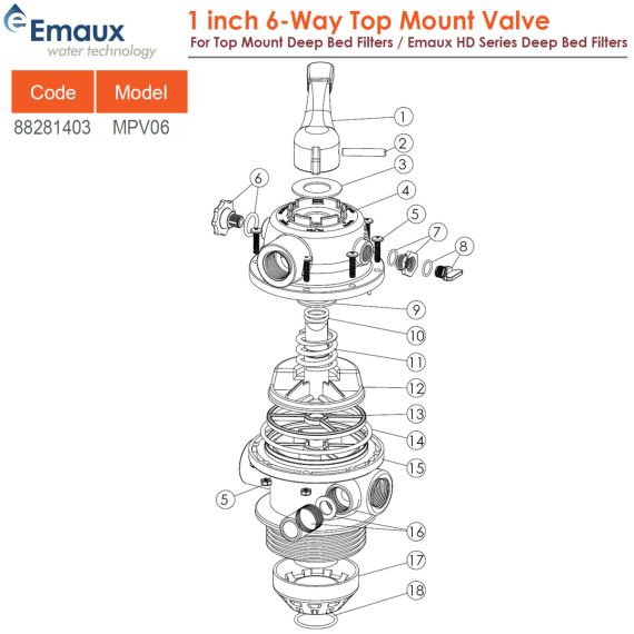 Шестипозиційний верхній клапан Emaux MPV06/88281403 - схема